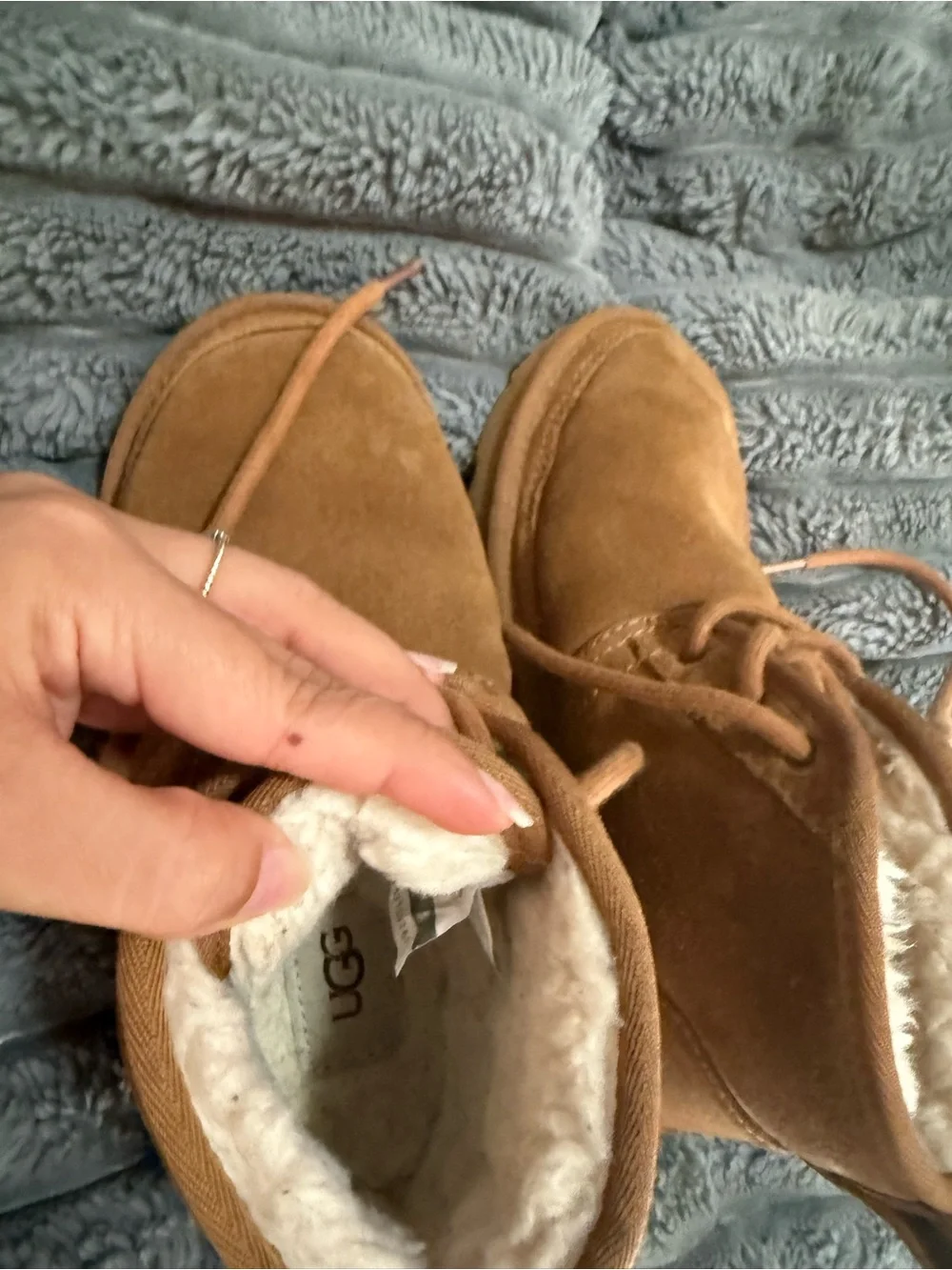 Chestnut Suede Lace-Up Shearling Booties